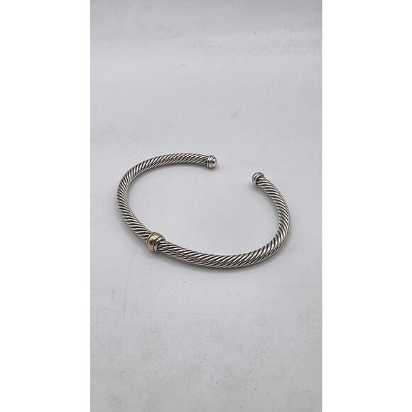 David Yurman Sterling Silver Classic Cable Gold Station Cuff Bracelet - Picture 4 of 13